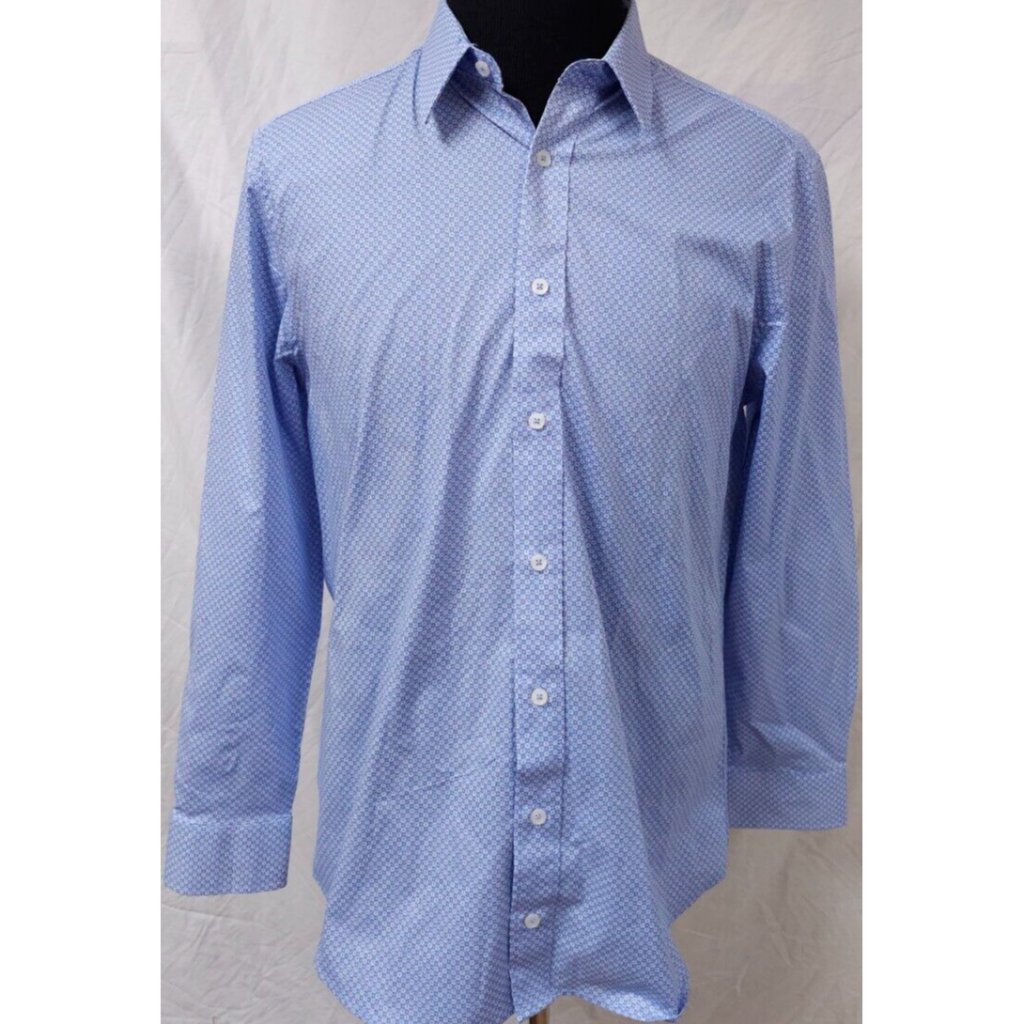 Nick Graham Everywhere Stretch Modern Fit Large Blue Geometric Button Up Shirt